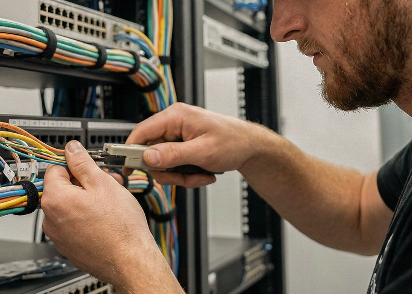 a technician working on Network Cabling